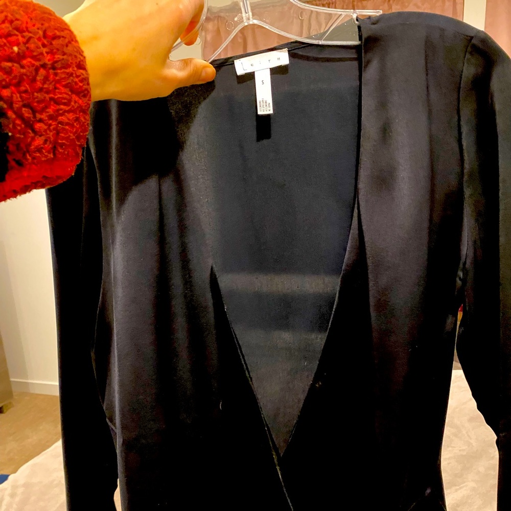 Leith faux wrap deep V black shirt